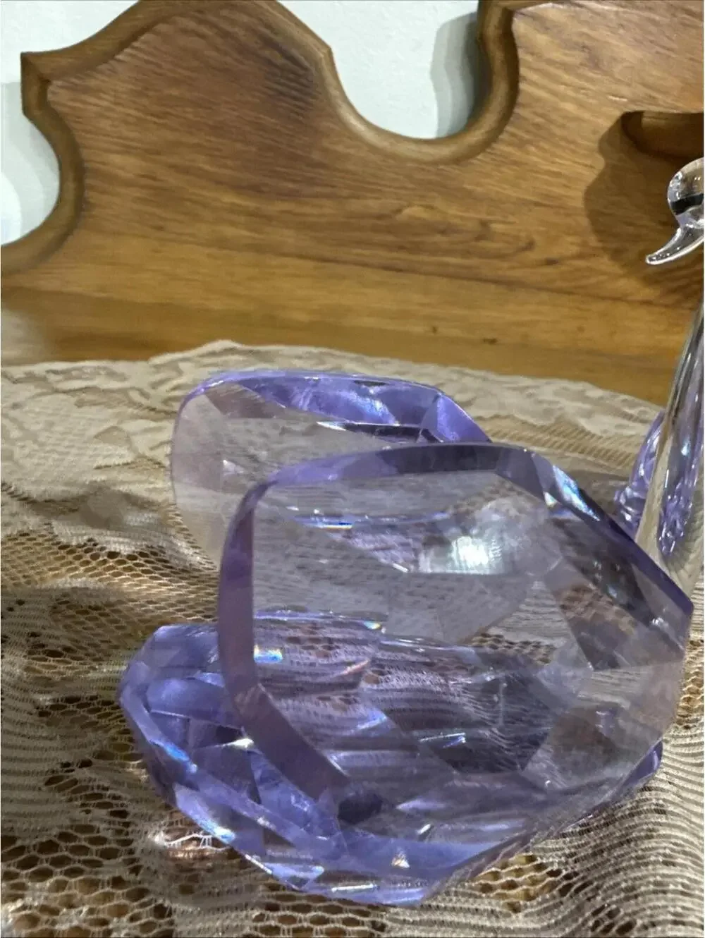 Pair Large Diamond Cut Purple Crystal Swan Figurines Paperweight Statue 5” Rare - Picture 5 of 15